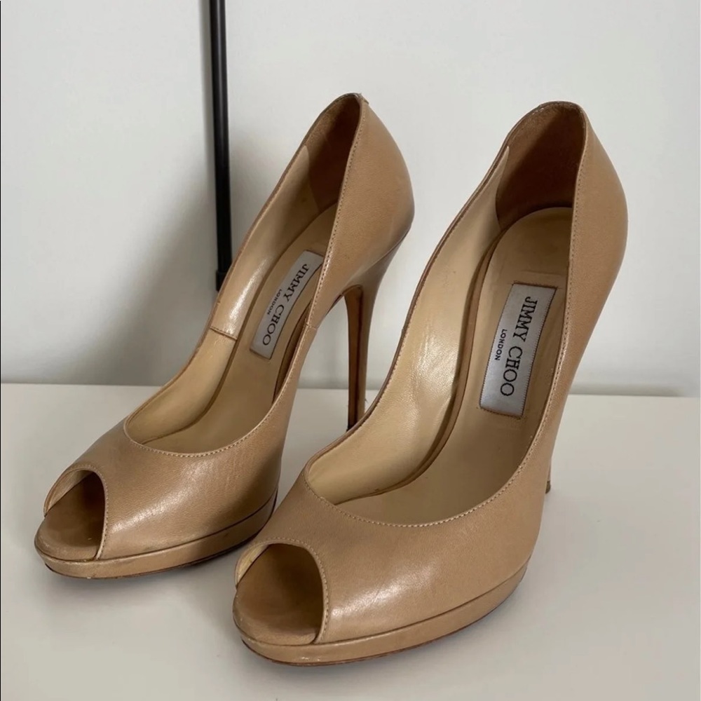 Jimmy Choo Nude Platform Peep Toe Pumps, 38 / 8